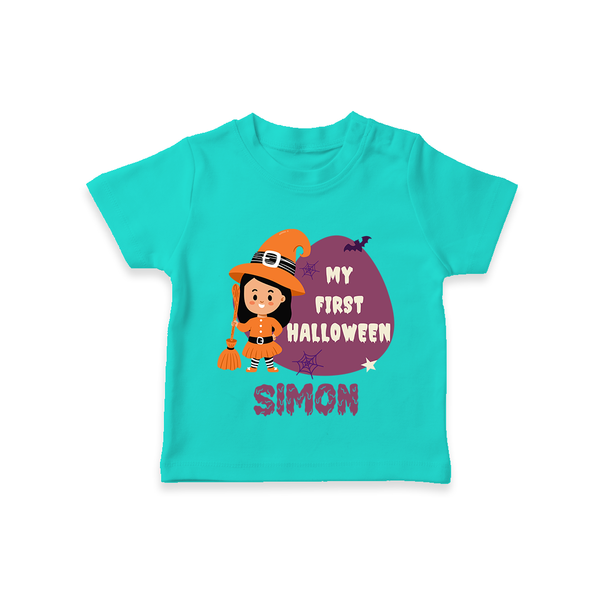 My First Bite-Sized Vampire Tshirt | Personalized Baby Tshirt for Halloween - TEAL - 0-5 Months Old (Chest 17")