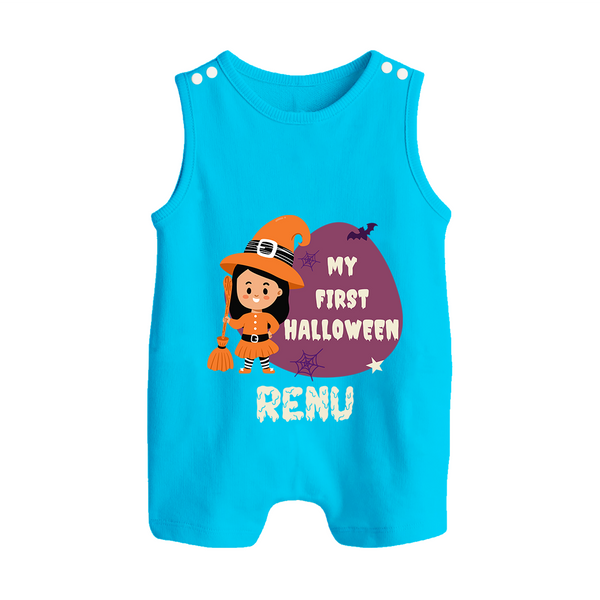 My First Halloween Girl Vampire Print Baby Button Romper - SKY BLUE - New Born (Chest 18")