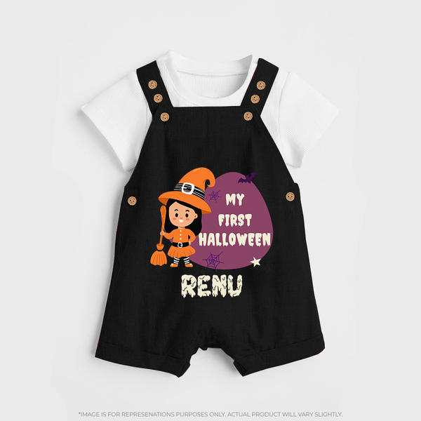 My First Halloween Girl Vampire Print Baby Dungaree - BLACK - 0 - 5 Months Old (Chest 18")