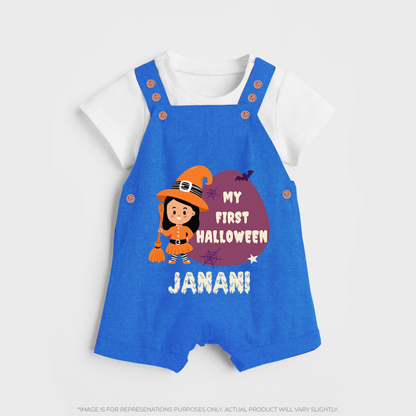 My First Bite-Sized Vampire Dungaree Set | Personalized Baby Dungaree Set for Halloween - COBALT BLUE - 0 - 5 Months Old (Chest 18")