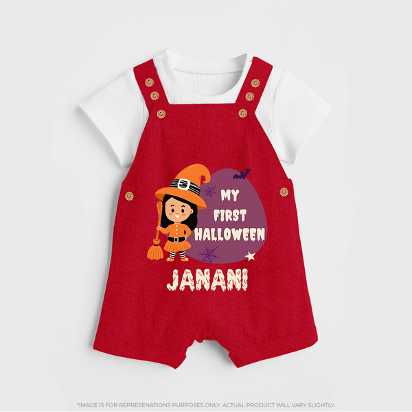My First Bite-Sized Vampire Dungaree Set | Personalized Baby Dungaree Set for Halloween - RED - 0 - 5 Months Old (Chest 18")