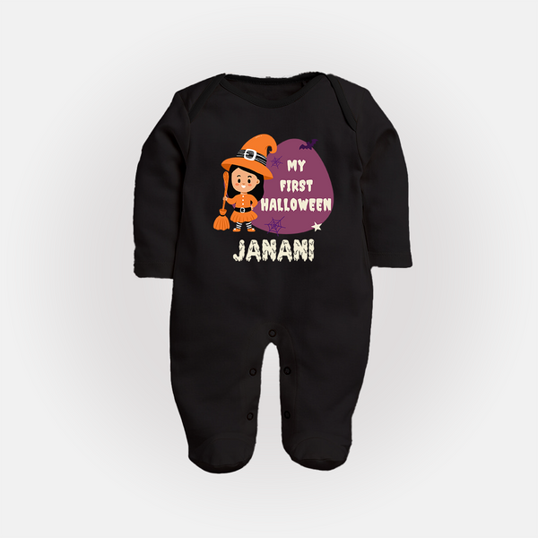 My First Bite-Sized Vampire Sleep Suit | Personalized Baby Sleep Suit for Halloween - BLACK - New Born (Chest 7.5")