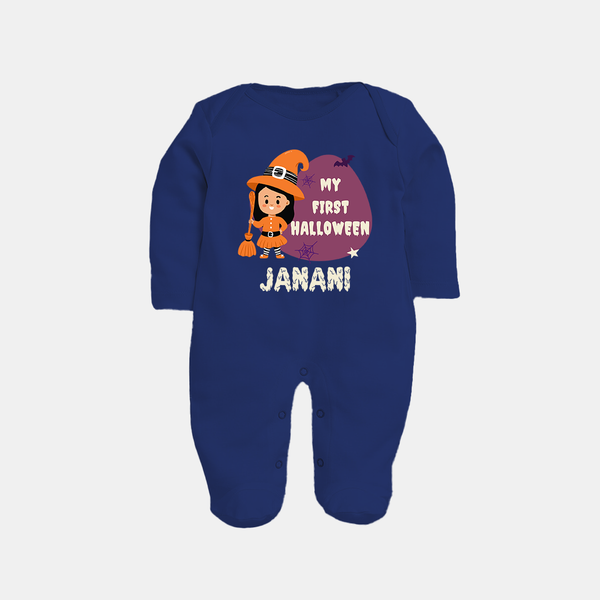 My First Bite-Sized Vampire Sleep Suit | Personalized Baby Sleep Suit for Halloween - NAVY BLUE - New Born (Chest 7.5")