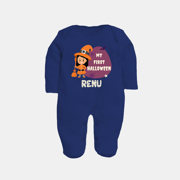 My First Halloween Girl Vampire Print Baby Full Body Suit - NAVY BLUE - New Born (Chest 7.5")