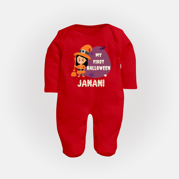 My First Bite-Sized Vampire Sleep Suit | Personalized Baby Sleep Suit for Halloween - RED - New Born (Chest 7.5")