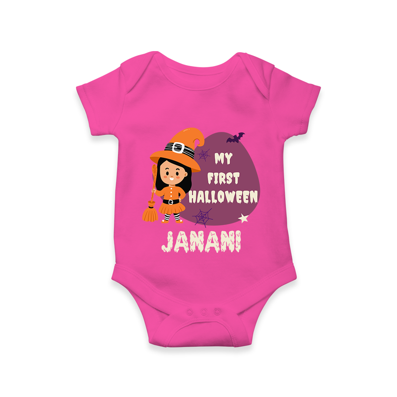 My First Bite-Sized Vampire Romper | Personalized Baby Romper for Halloween - HOT PINK - New Born (Chest 14")