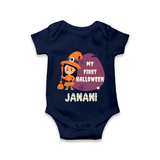 My First Bite-Sized Vampire Romper | Personalized Baby Romper for Halloween - NAVY BLUE - New Born (Chest 14")