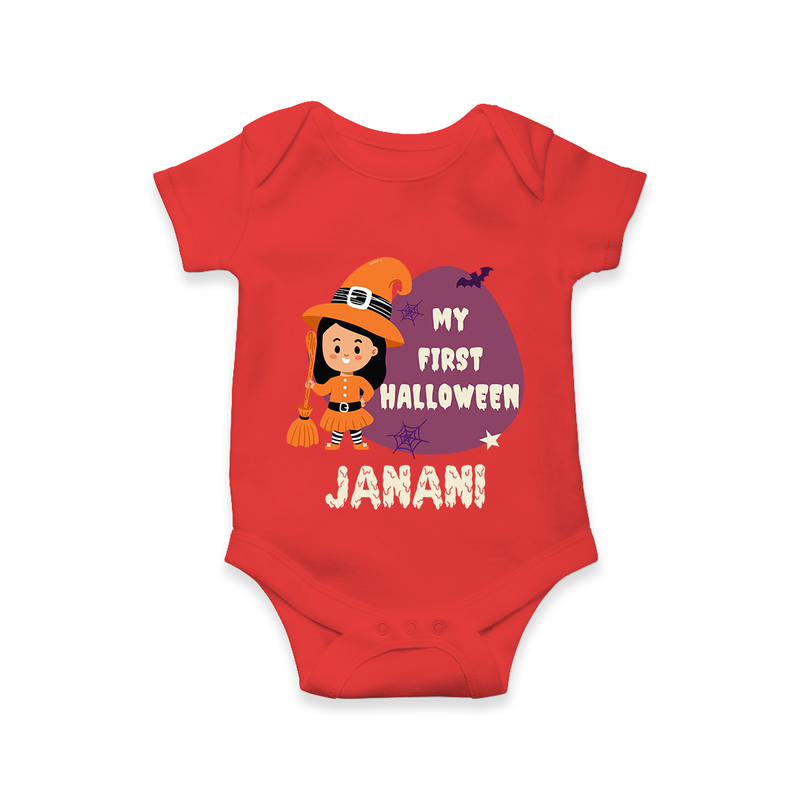 My First Bite-Sized Vampire Romper | Personalized Baby Romper for Halloween - RED - New Born (Chest 14")