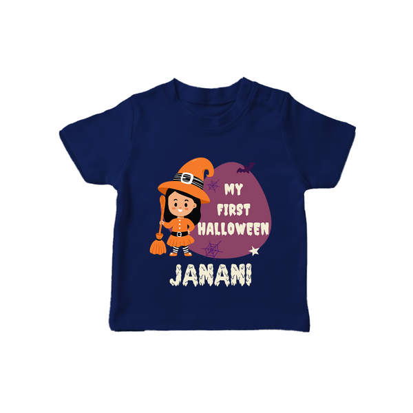 My First Bite-Sized Vampire Tshirt | Personalized Baby Tshirt for Halloween - NAVY BLUE - 0-5 Months Old (Chest 17")