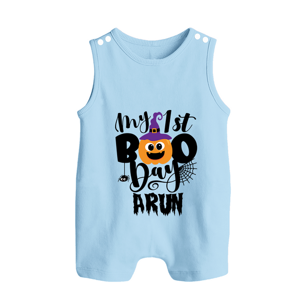 My First Boo Pumpkin Print Baby Button Romper - BABY BLUE - New Born (Chest 18")