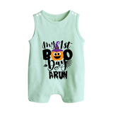 My First Boo Pumpkin Print Baby Button Romper - MINT GREEN - New Born (Chest 18")