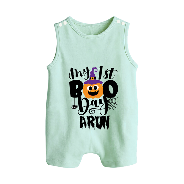 My First Boo Pumpkin Print Baby Button Romper - MINT GREEN - New Born (Chest 18")