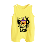 My First Boo Pumpkin Print Baby Button Romper - PASTEL YELLOW - New Born (Chest 18")