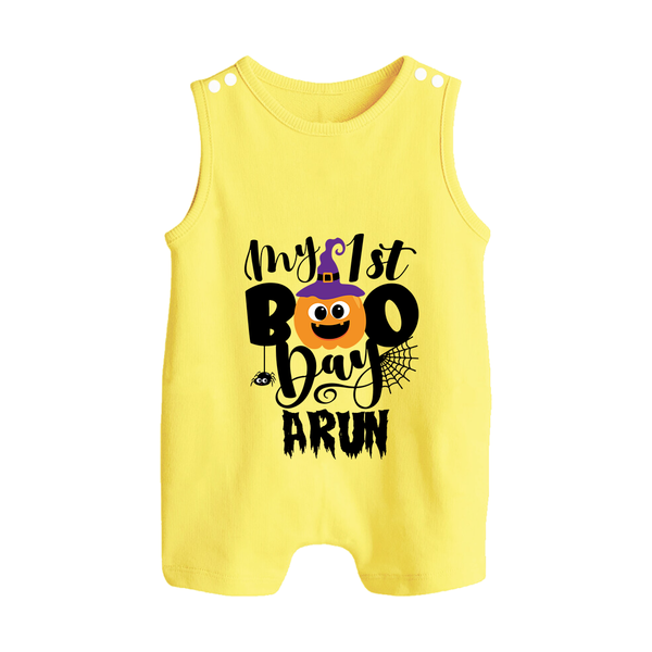 My First Boo Pumpkin Print Baby Button Romper - PASTEL YELLOW - New Born (Chest 18")
