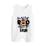 My First Boo Pumpkin Print Baby Button Romper - WHITE - New Born (Chest 18")