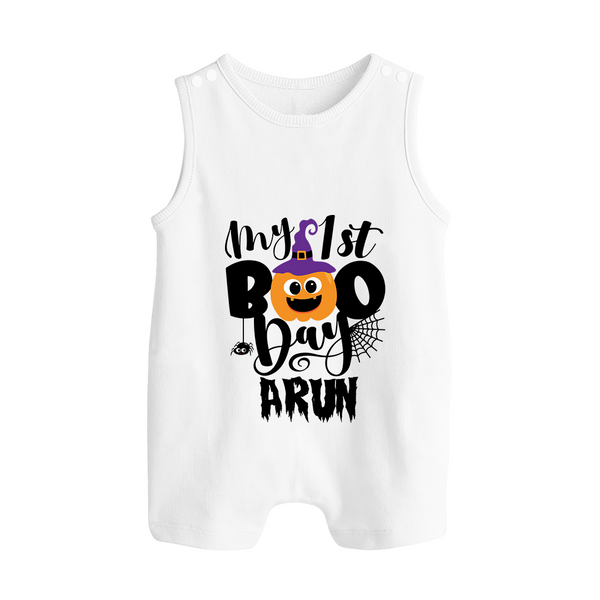 My First Boo Pumpkin Print Baby Button Romper - WHITE - New Born (Chest 18")