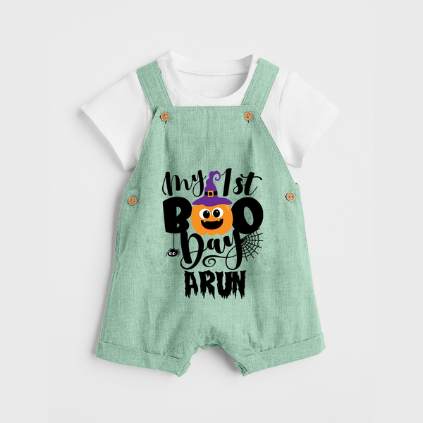 My First Boo Pumpkin Print Baby Dungaree - MINT GREEN - 0 - 5 Months Old (Chest 18")