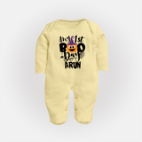 My First Boo Pumpkin Print Baby Full Body Suit - PASTEL YELLOW - New Born (Chest 7.5")