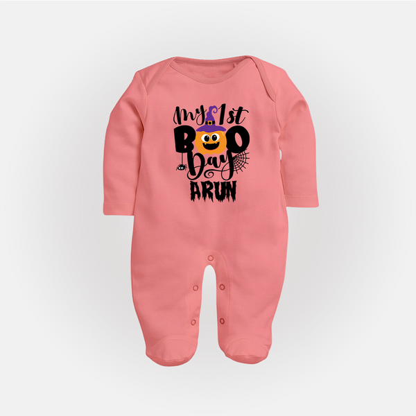My First Boo Pumpkin Print Baby Full Body Suit - PEACH - New Born (Chest 7.5")