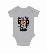 My First Boo Pumpkin Print Baby Romper  - GREY - New Born (Chest 14")