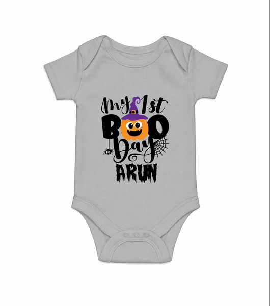 My First Boo Pumpkin Print Baby Romper  - GREY - New Born (Chest 14")