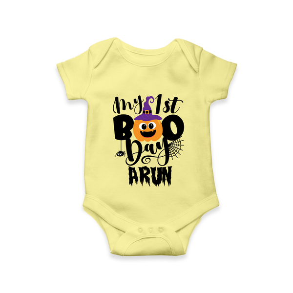 My First Boo Pumpkin Print Baby Romper  - PASTEL YELLOW - New Born (Chest 14")