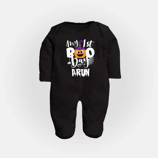 My First Boo Pumpkin Print Baby Full Body Suit - BLACK - New Born (Chest 7.5")