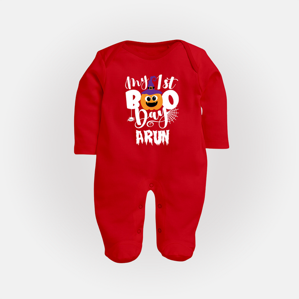 My First Boo Pumpkin Print Baby Full Body Suit - RED - New Born (Chest 7.5")