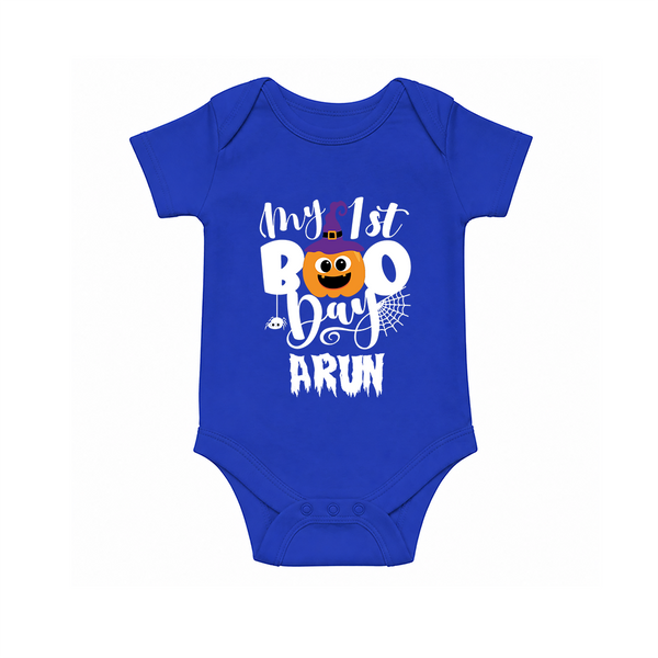 My First Boo Pumpkin Print Baby Romper  - COBALT BLUE - New Born (Chest 14")