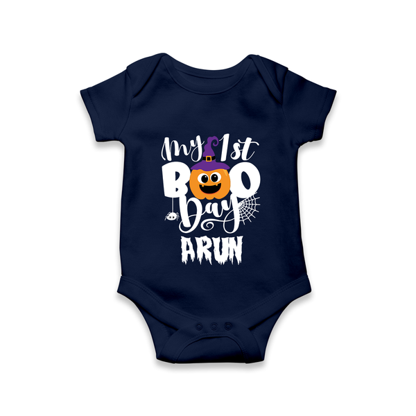 My First Boo Pumpkin Print Baby Romper  - NAVY BLUE - New Born (Chest 14")