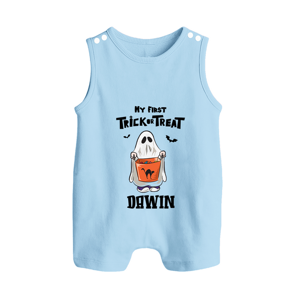 My First Halloween Theme Print Baby Button Romper - BABY BLUE - New Born (Chest 18")