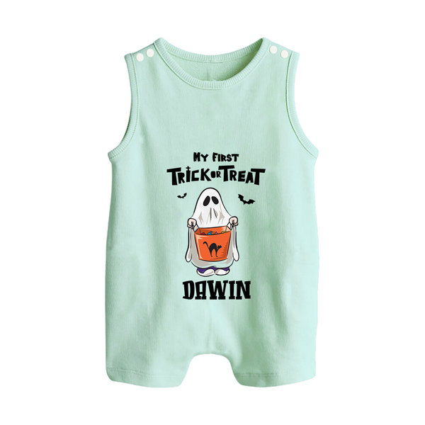 My First Halloween Theme Print Baby Button Romper - MINT GREEN - New Born (Chest 18")
