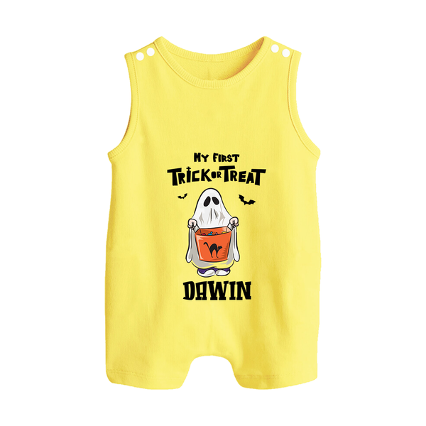 My First Halloween Theme Print Baby Button Romper - PASTEL YELLOW - New Born (Chest 18")