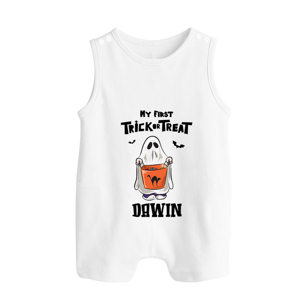 My First Halloween Theme Print Baby Button Romper - WHITE - New Born (Chest 18")