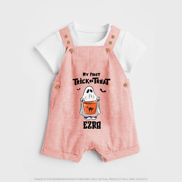 My First Daddy's Little Boo Dungaree Set | Personalized Baby Dungaree Set for Halloween - PEACH - 0 - 5 Months Old (Chest 18")