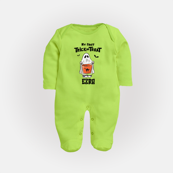 My First Daddy's Little Boo Sleep Suit | Personalized Baby Sleep Suit for Halloween - LIME GREEN - New Born (Chest 7.5")