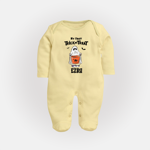My First Daddy's Little Boo Sleep Suit | Personalized Baby Sleep Suit for Halloween - PASTEL YELLOW - New Born (Chest 7.5")