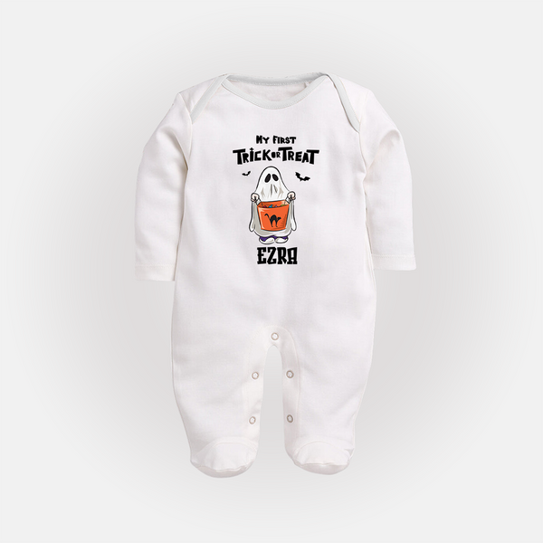 My First Daddy's Little Boo Sleep Suit | Personalized Baby Sleep Suit for Halloween - WHITE - New Born (Chest 7.5")