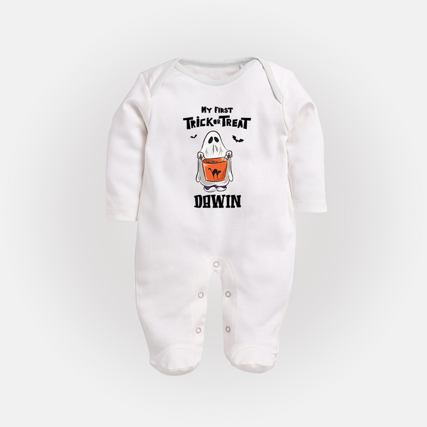 My First Halloween Theme Print Baby Full Body Suit - WHITE - New Born (Chest 7.5")
