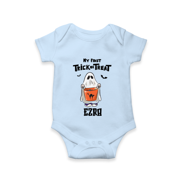My First Daddy's Little Boo Romper | Personalized Baby Romper for Halloween - BABY BLUE - New Born (Chest 14")