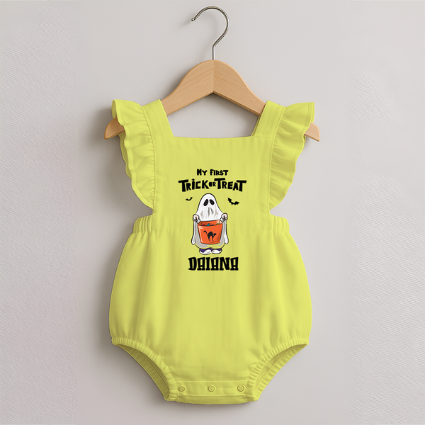 My First Daddy's Little Boo Romper Frock | Personalized Baby Romper Frock for Halloween - PASTEL YELLOW - 0 - 3 Months Old (Chest 19")