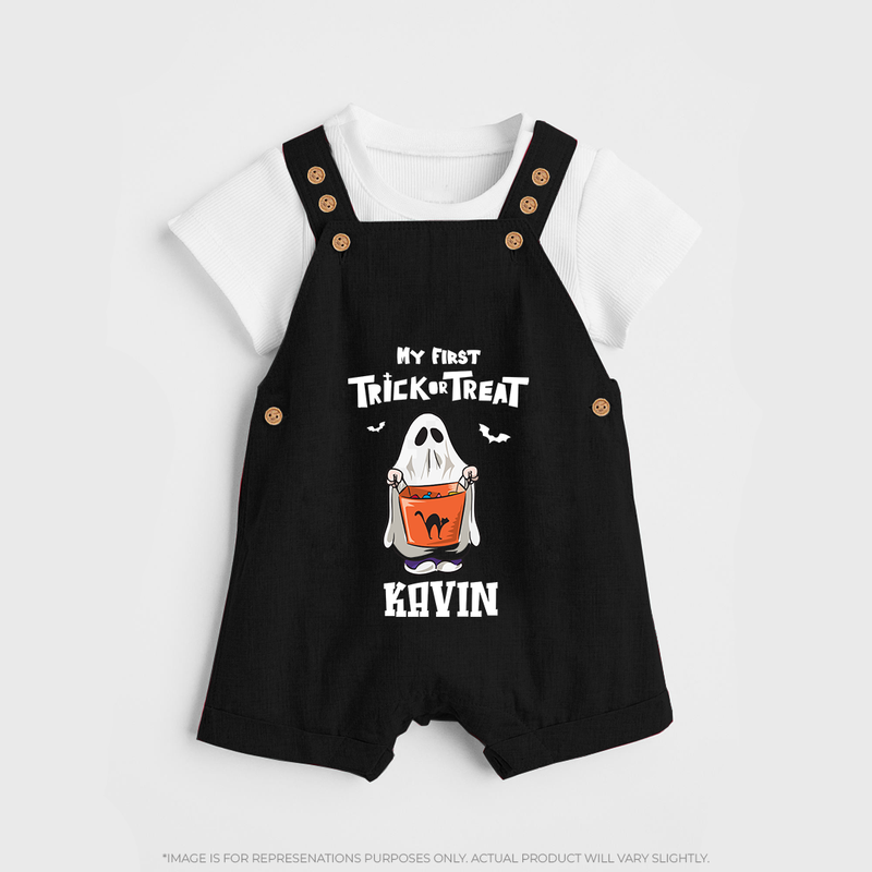 My First Daddy's Little Boo Dungaree Set | Personalized Baby Dungaree Set for Halloween - BLACK - 0 - 5 Months Old (Chest 18")