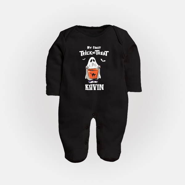 My First Daddy's Little Boo Sleep Suit | Personalized Baby Sleep Suit for Halloween - BLACK - New Born (Chest 7.5")