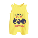 My First Boo Spider Web Print Baby Button Romper - PASTEL YELLOW - New Born (Chest 18")