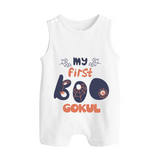 My First Boo Spider Web Print Baby Button Romper - WHITE - New Born (Chest 18")