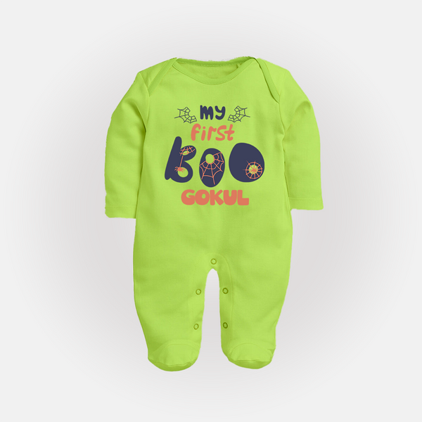 My First Boo Spider Web Print Baby Full Body Suit - LIME GREEN - New Born (Chest 7.5")