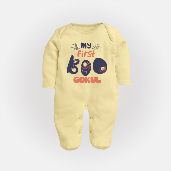 My First Boo Spider Web Print Baby Full Body Suit - PASTEL YELLOW - New Born (Chest 7.5")