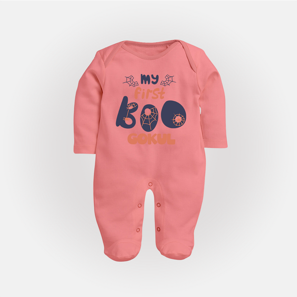 My First Boo Spider Web Print Baby Full Body Suit - PEACH - New Born (Chest 7.5")