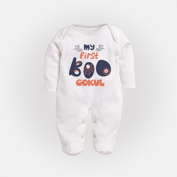 My First Boo Spider Web Print Baby Full Body Suit - WHITE - New Born (Chest 7.5")