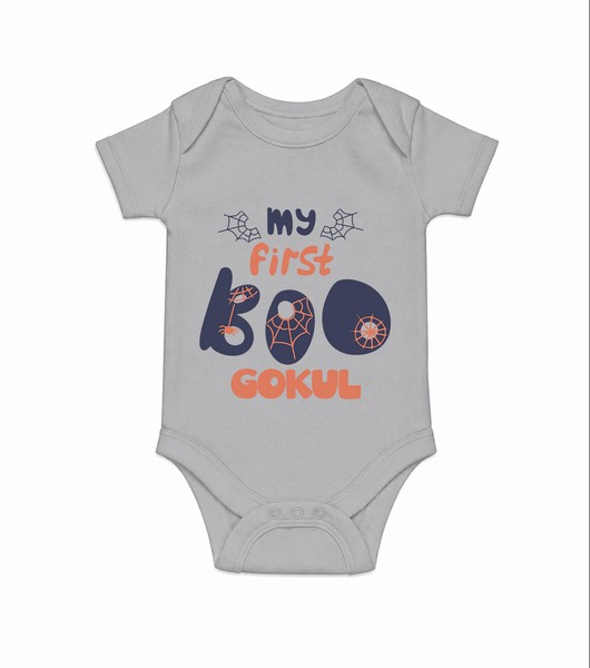 My First Boo Spider Web Print Baby Romper  - GREY - New Born (Chest 14")